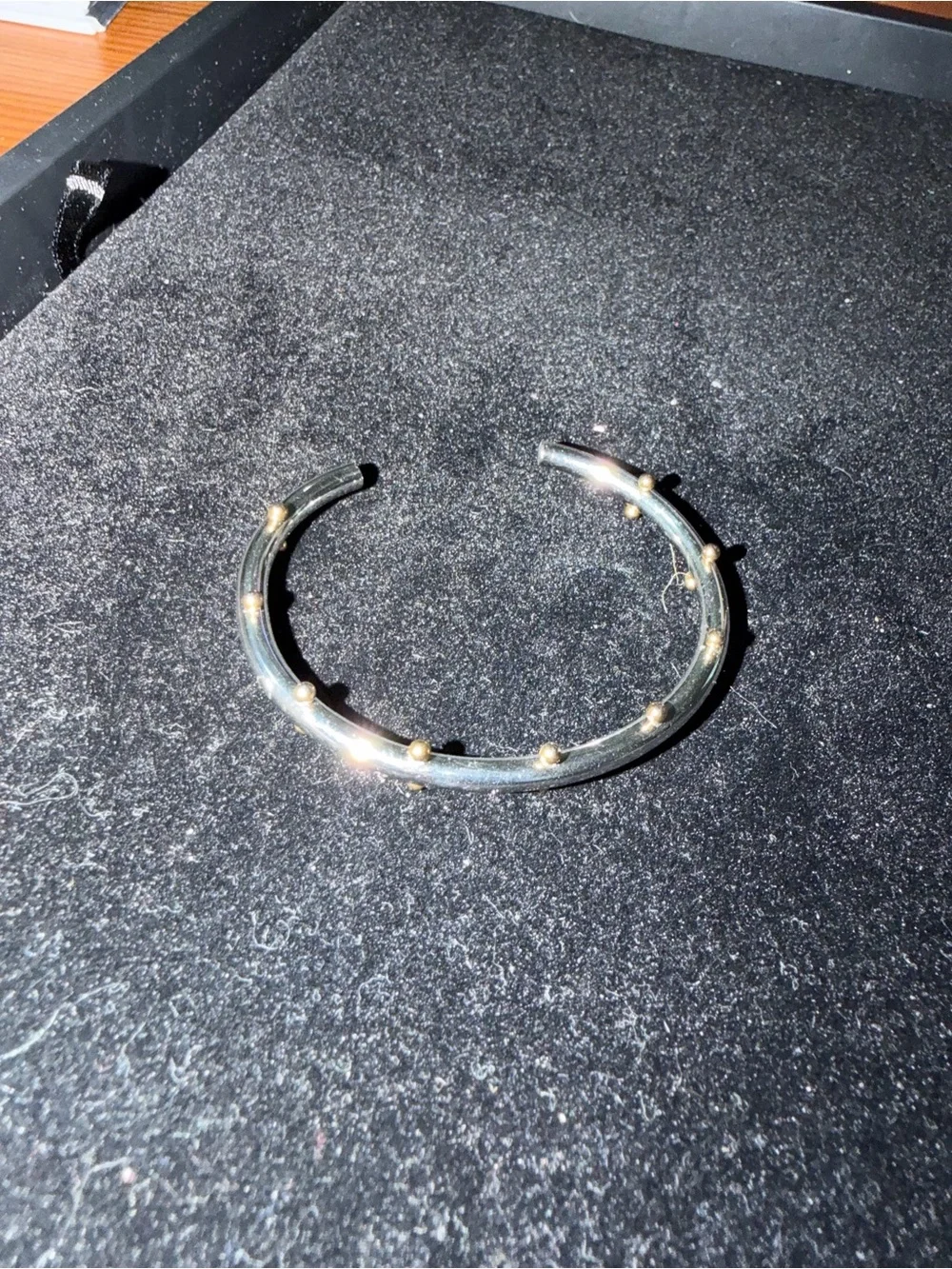 Two-Tone Gold & Silver Bead Stainless Steel Bangle Bracelet